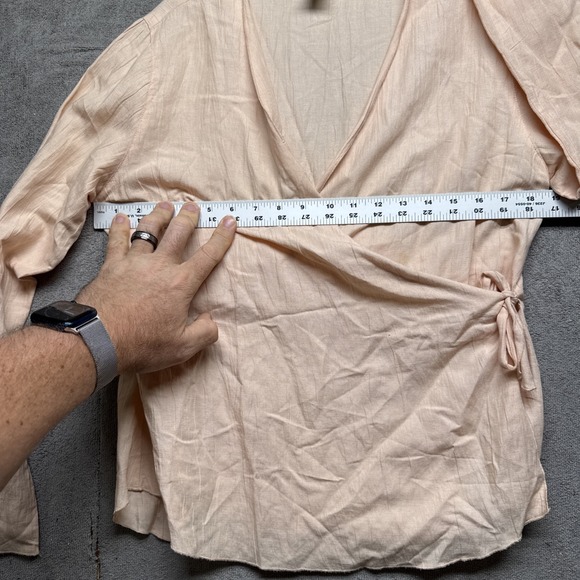 J Jill Linen Wrap Top Size Small Peach Long Sleeve‎ V Neck Lightweight Beachy - Picture 5 of 7